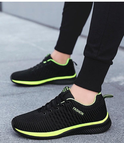 Stevvex Mens Sport Running Sneakers black mesh neon lime accents breathable casual trainers on Tampa Home & Garden Store