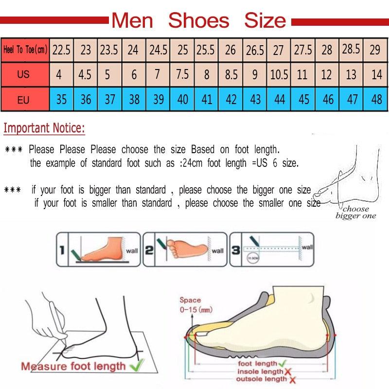 Stevvex mens sport sneakers size chart with US/EU sizing and diagrams for breathable mesh on Tampa Home & Garden Store