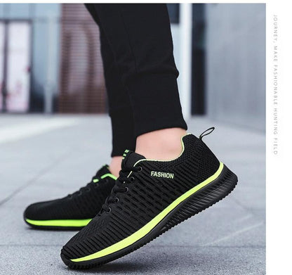 Mens sport running sneakers black mesh with neon lime sole breathable trainers fashion branding on Tampa Home & Garden Store