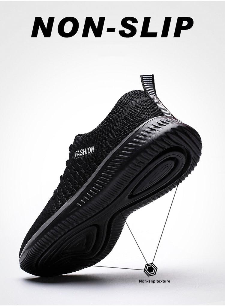 Mens sport running sneakers Stevvex, black breathable mesh with non-slip sole on Tampa Home & Garden Store