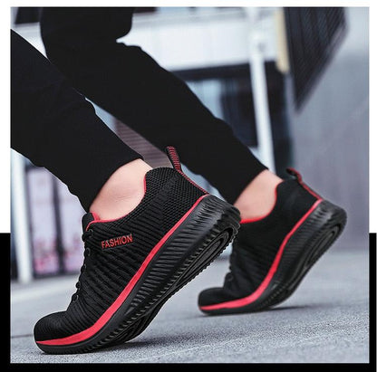 Men's sport running sneakers black mesh with red trim for breathable casual wear on Tampa Home & Garden Store