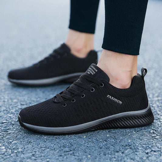 Mens black mesh sport running sneakers Stevvex, breathable casual walking shoes on Tampa Home & Garden Store