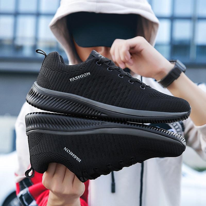 Mens black mesh running sneakers, breathable lightweight casual shoes for sport on Tampa Home & Garden Store