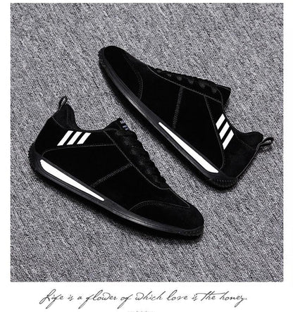 Stevvex Sneakers black pair with white side stripes, casual athletic non slip footwear on Tampa Home & Garden Store