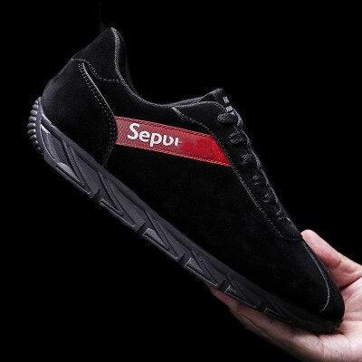 Men's sneakers black with red stripe Sepu logo, non-slip casual athletic shoe on Tampa Home & Garden Store
