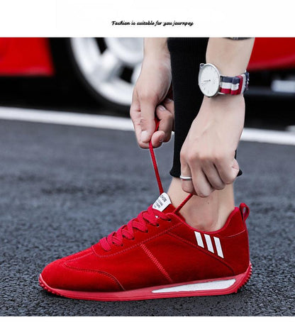 Stevvex men's red sneakers with white stripes, lightweight casual athletic shoes on Tampa Home & Garden Store