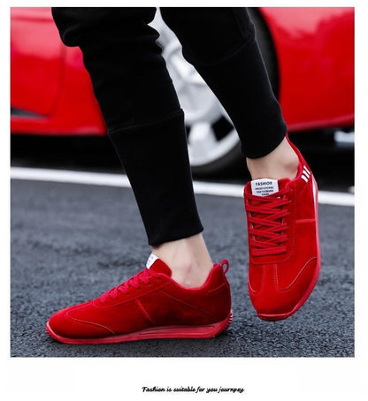 Sneakers Stevvex red suede pair, men's casual athletic lace-up with non-slip outsole on Tampa Home & Garden Store