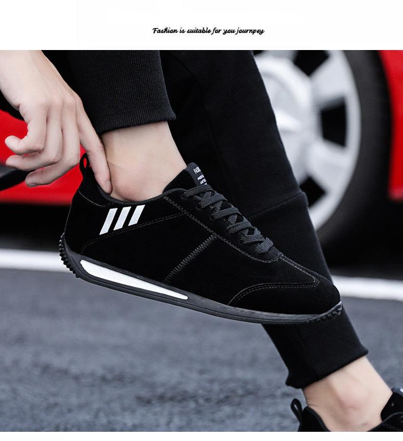 Sneakers Stevvex black with white stripes, lace-up athletic casual shoes with non-slip sole on Tampa Home & Garden Store