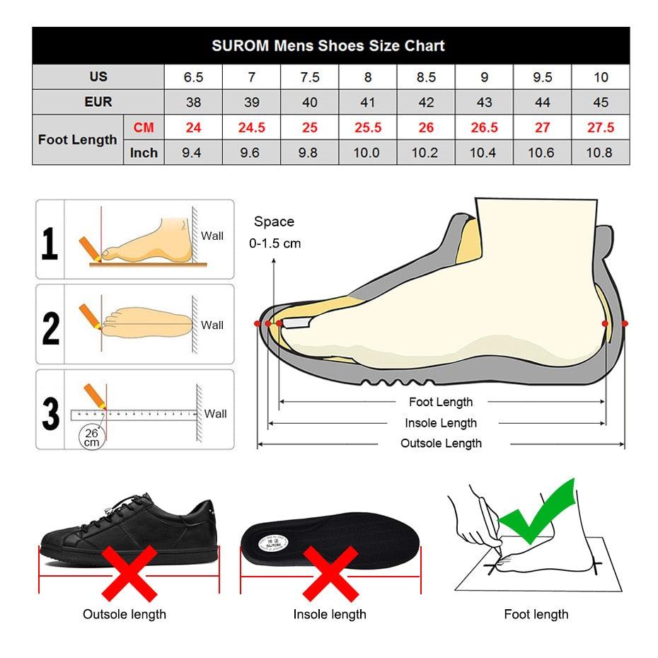 Stevvex men's black sneakers ST85SH8222GOB with non-slip sole and foot-measurement guide on Tampa Home & Garden Store