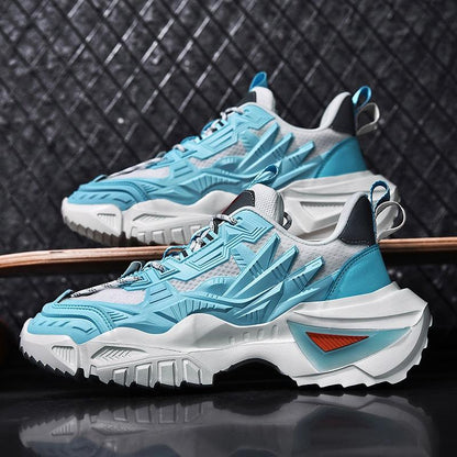 Stevvex Mens chunky sneakers blue/white thick sole high-top walking shoes ST85SH4702LUY on Tampa Home & Garden Store
