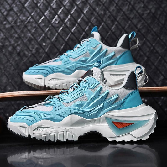 Stevvex Mens chunky sneakers blue/white thick sole high-top walking shoes ST85SH4702LUY on Tampa Home & Garden Store