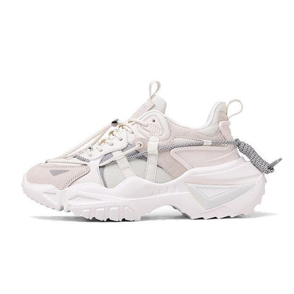 Mens Stevvex chunky white sneakers with thick sole, mesh panels and pull tabs on Tampa Home & Garden Store