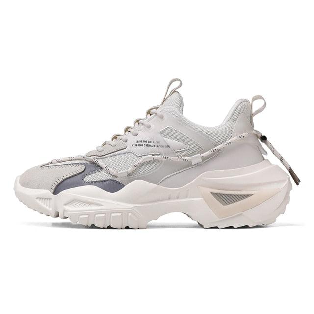 Stevvex men's lace-up chunky sneakers with light gray mesh upper and thick white sole on Tampa Home & Garden Store