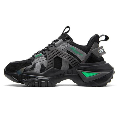 Mens Stevvex chunky sneakers black gray with green accents thick sole high-top walking shoe on Tampa Home & Garden Store