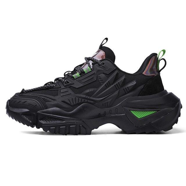 Mens chunky black sneakers Stevvex with thick sole green accents high-top ST85SH4702LUY on Tampa Home & Garden Store