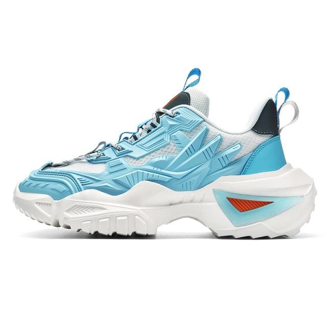 Stevvex mens chunky blue sneakers with thick platform sole, mesh upper, geometric overlays on Tampa Home & Garden Store