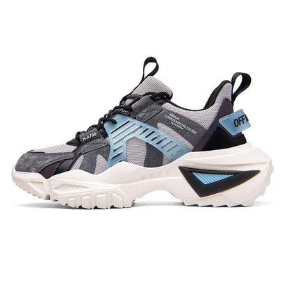 Stevvex mens chunky sneakers with thick white sole grey mesh upper blue accents on Tampa Home & Garden Store