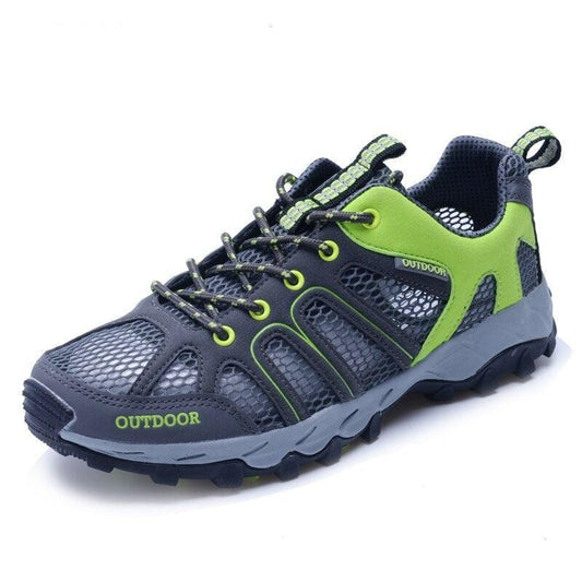 Stevvex men's waterproof hiking shoes with breathable mesh and lime green accents, outsole on Tampa Home & Garden Store