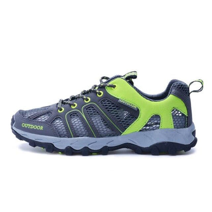Stevvex men's waterproof hiking shoe with mesh upper and lime accents, rugged outsole on Tampa Home & Garden Store