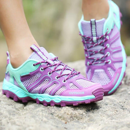 Stevvex Mens Waterproof Hiking Shoes, purple teal mesh low-top outdoor footwear on Tampa Home & Garden Store