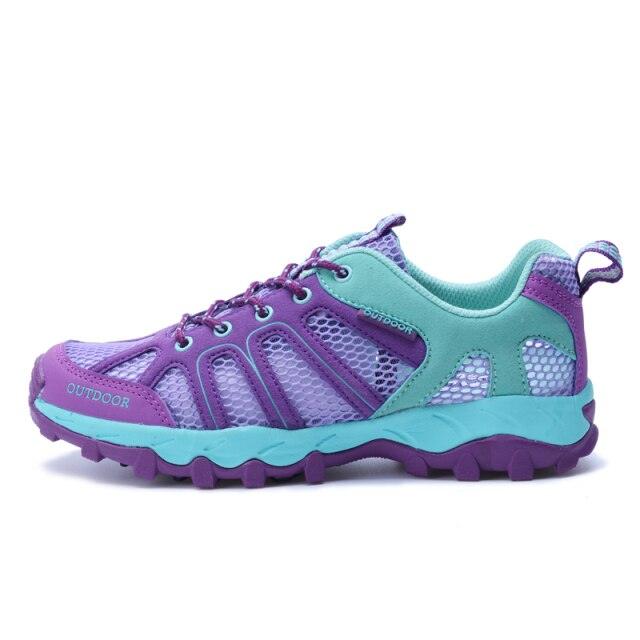 Stevvex men's waterproof hiking shoes in purple and teal with breathable mesh low-top on Tampa Home & Garden Store