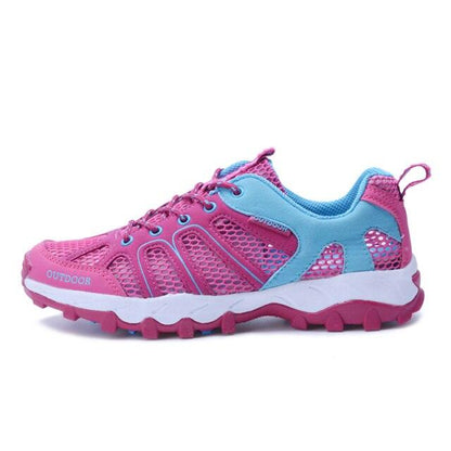 Men's waterproof hiking shoe pink and blue mesh upper with rugged outsole on Tampa Home & Garden Store