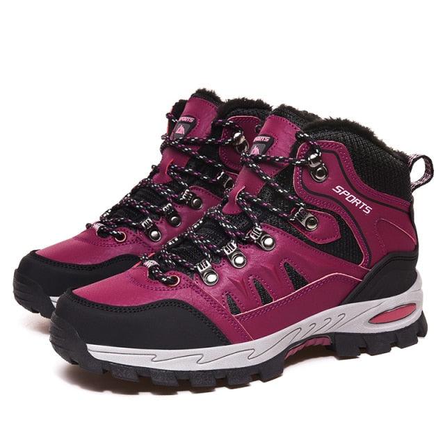 Pair of Mens Winter Snow Boots waterproof leather, purple-pink, rugged non-slip sole Stevvex on Tampa Home & Garden Store