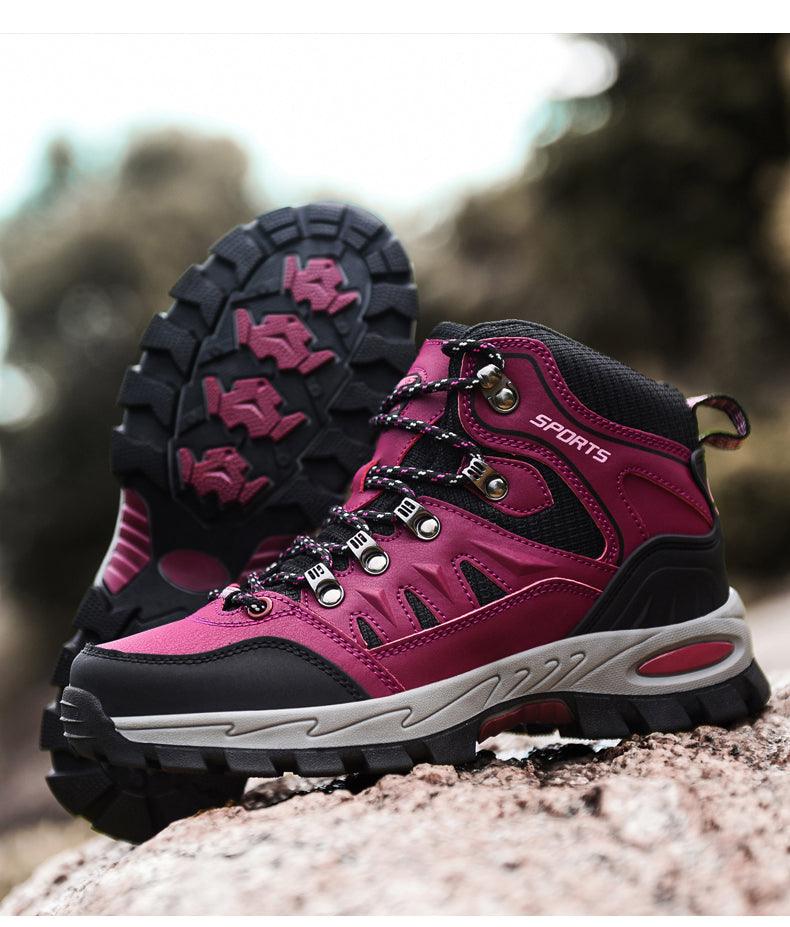 Mens Winter Snow Boots Stevvex pink/black waterproof leather hiking rugged sole pair on Tampa Home & Garden Store