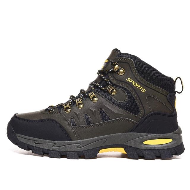 Mens Winter Snow Boots Stevvex waterproof leather boots black olive yellow ST85SH2430MVB on Tampa Home & Garden Store