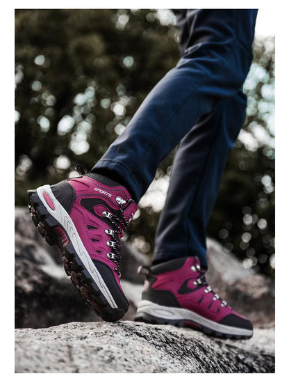 Stevvex men's winter hiking boots pink purple pair, waterproof leather, non-slip sole on Tampa Home & Garden Store