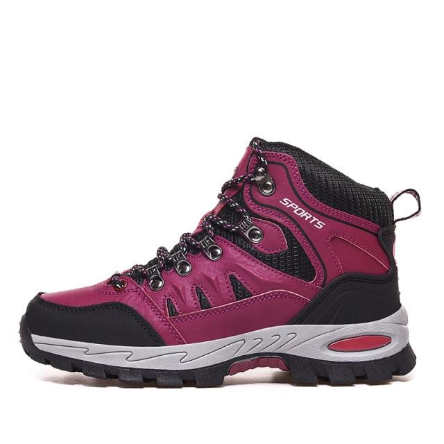Stevvex men's winter snow boots waterproof leather hiking boot pink purple with sole on Tampa Home & Garden Store