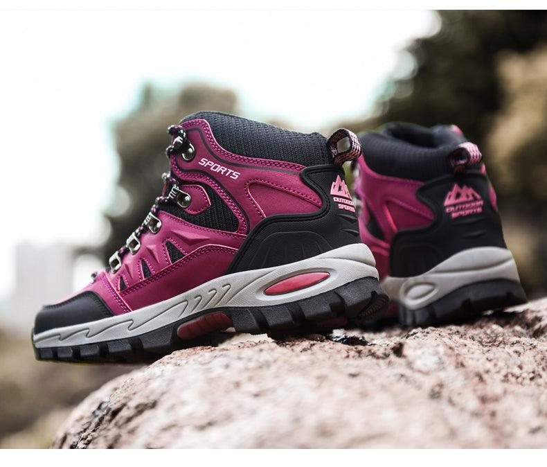 Stevvex mens winter waterproof leather hiking boots in magenta with rugged non-slip sole on Tampa Home & Garden Store