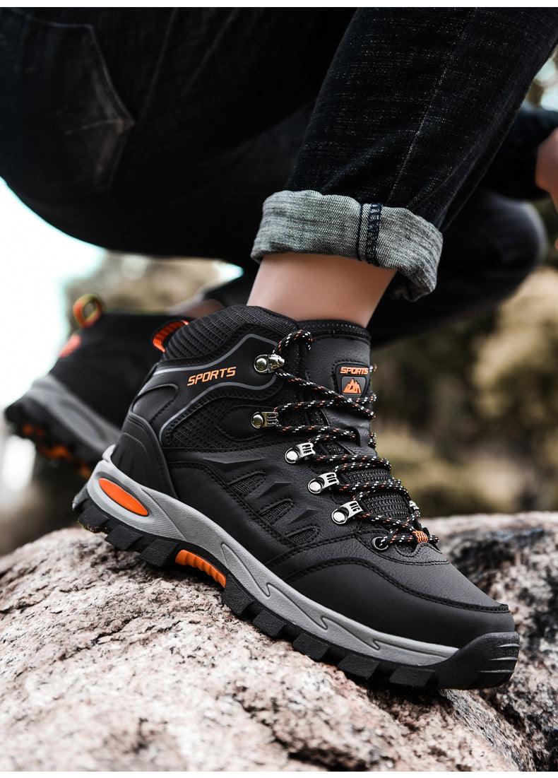 Mens Winter Snow Boots waterproof leather Stevvex ankle hiking boot with orange-accented sole on Tampa Home & Garden Store