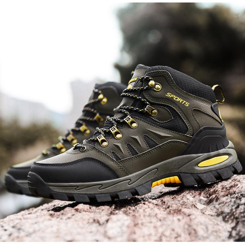 Stevvex men's winter waterproof leather hiking boots with eyelets and rugged outsole on Tampa Home & Garden Store