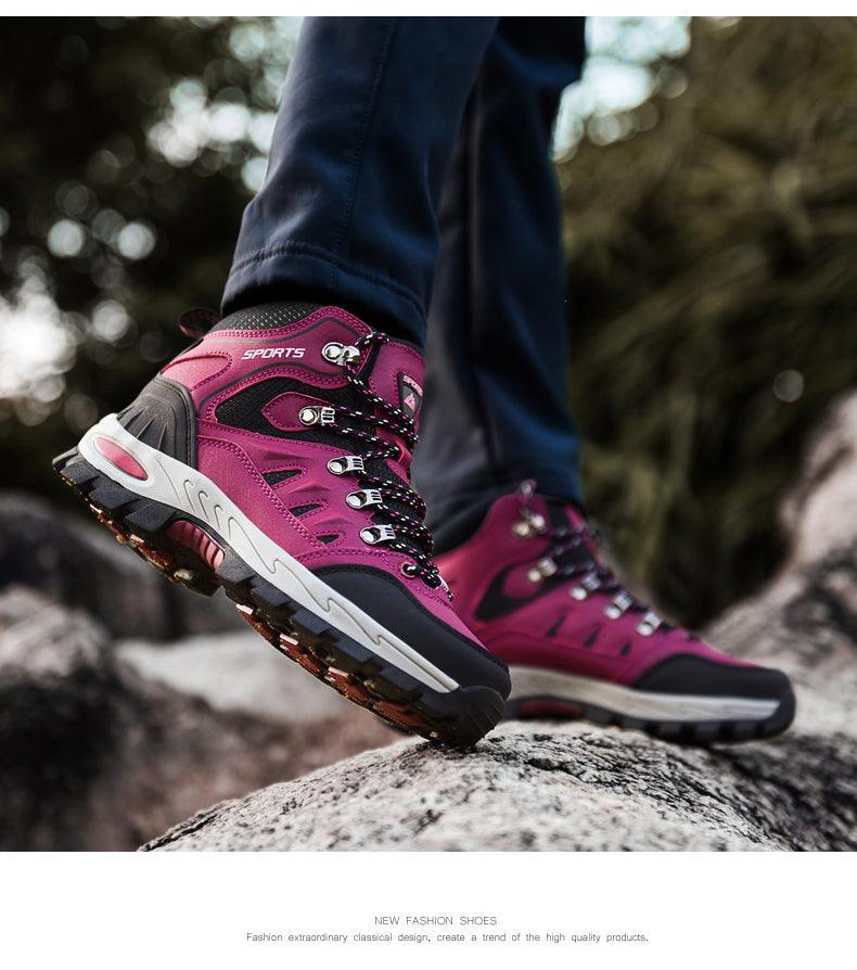 Stevvex mens winter snow boots waterproof leather pink hiking boots with non-slip outsole on Tampa Home & Garden Store