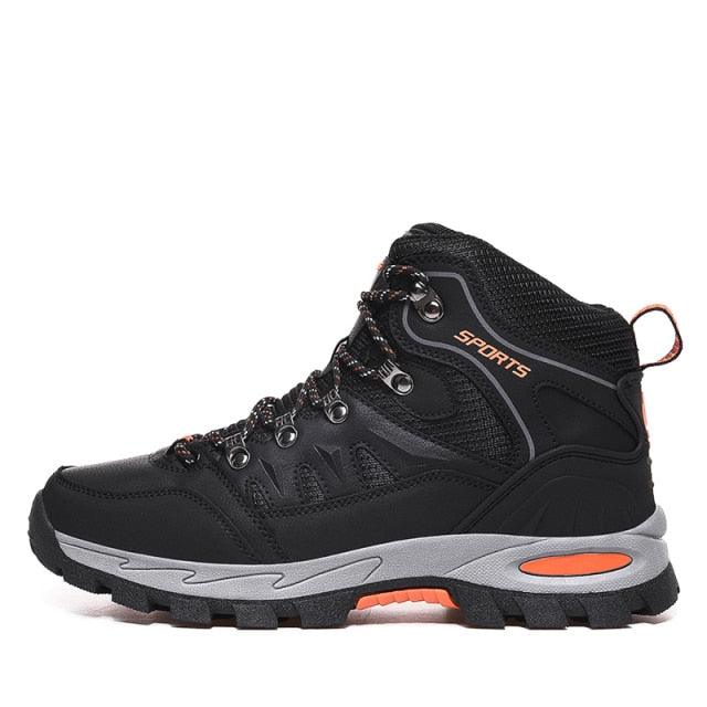 Stevvex Mens Winter Snow Boots waterproof leather, black with gray sole and orange accents on Tampa Home & Garden Store