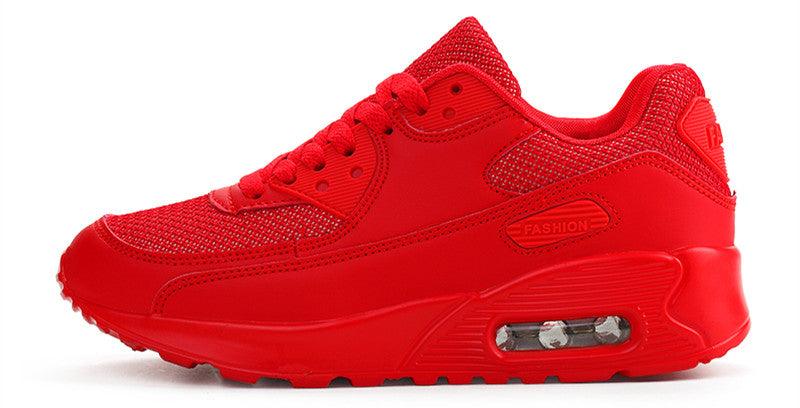 Stevvex red luxury sneakers with mesh and lace-up, visible air unit on Tampa Home & Garden Store