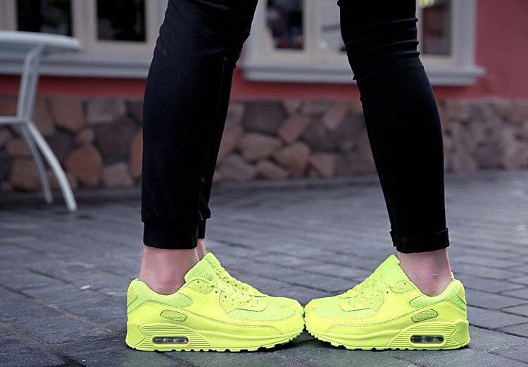 Stevvex neon lime luxury sneakers with mesh upper, lace-up unisex athletic running shoes pair on Tampa Home & Garden Store