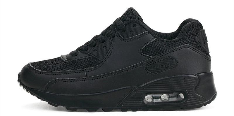 Stevvex black mesh luxury sneakers with synthetic overlays, lace-up athletic walking shoes on Tampa Home & Garden Store