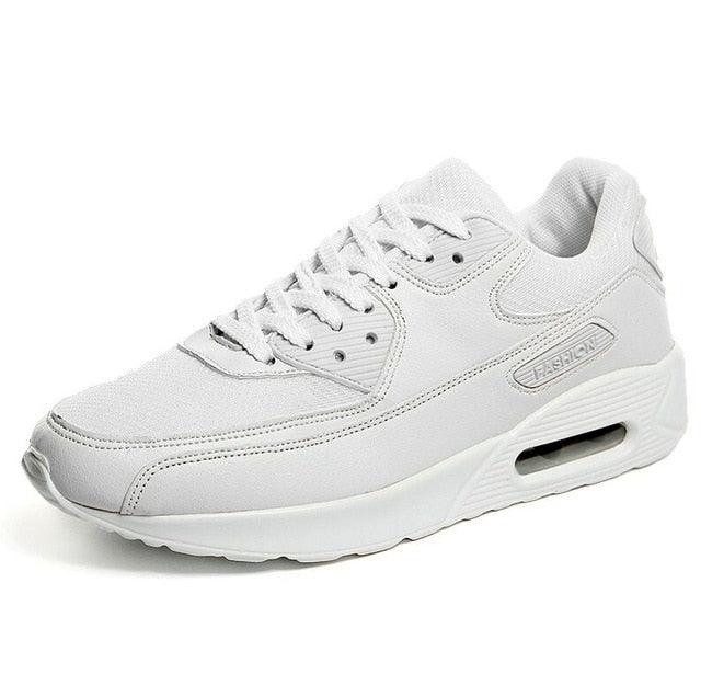 Stevvex white mesh sneakers, lace-up casual athletic shoes with visible air cushion sole on Tampa Home & Garden Store