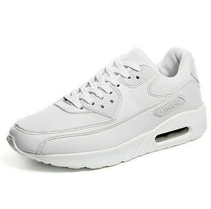 Stevvex white mesh sneakers, lace-up casual athletic shoes with visible air cushion sole on Tampa Home & Garden Store