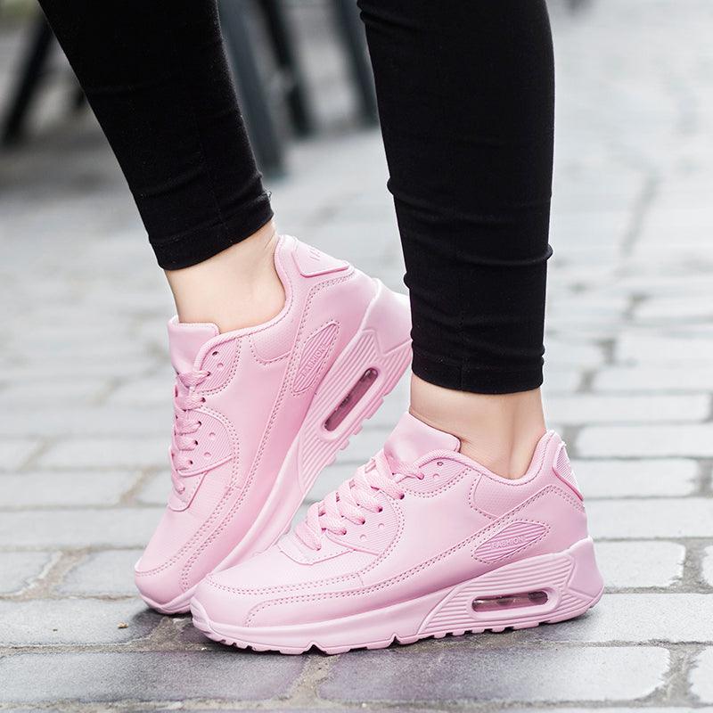 Stevvex pink mesh luxury sneakers, unisex lace-up athletic shoes with visible air sole on Tampa Home & Garden Store