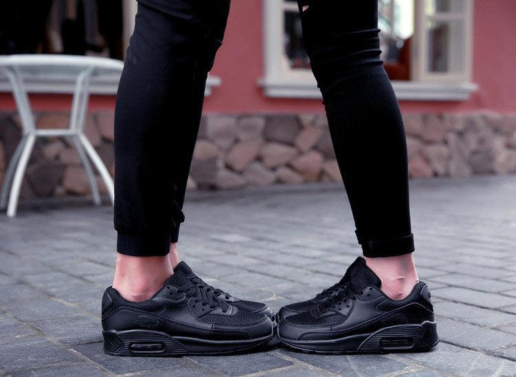Sneakers black mesh upper lace-up athletic shoes with chunky cushioned sole unisex on Tampa Home & Garden Store