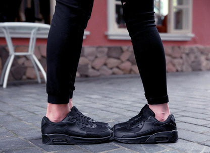 Sneakers black mesh upper lace-up athletic shoes with chunky cushioned sole unisex on Tampa Home & Garden Store