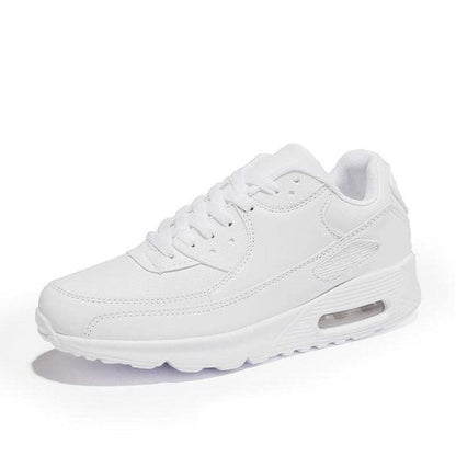 Stevvex white mesh sneakers, lace-up athletic running shoes with visible air unit, unisex on Tampa Home & Garden Store