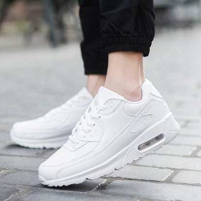 Stevvex white sneakers unisex with visible air sole, lace-up athletic running shoes on Tampa Home & Garden Store