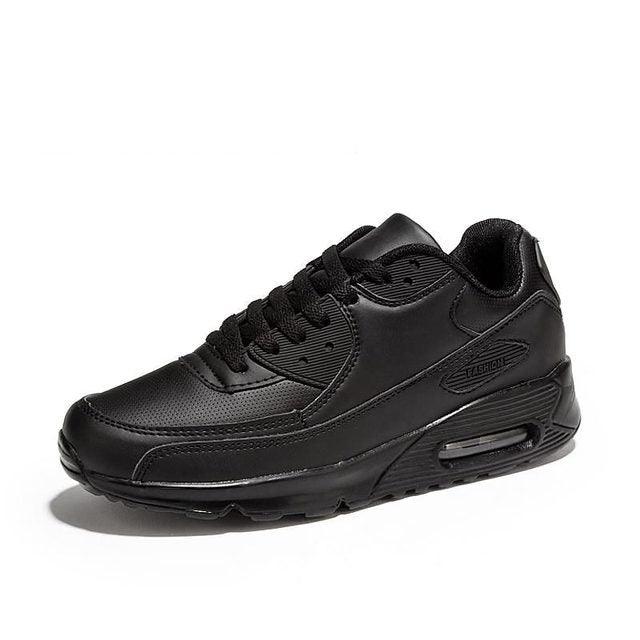 Stevvex black lace-up sneakers with mesh leather-look upper unisex athletic casual shoe on Tampa Home & Garden Store