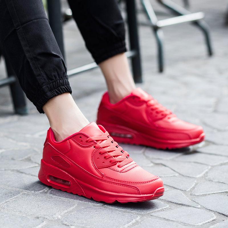 Mens Womens luxury sneakers by Stevvex, red mesh lace-up unisex athletic running shoes on Tampa Home & Garden Store