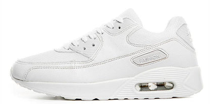 White mesh luxury sneakers, lace-up unisex athletic casual shoes with air-cushioned sole on Tampa Home & Garden Store