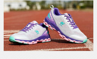 Stevvex marathon sport sneakers pair, breathable gray mesh with purple accents and pink outsole on Tampa Home & Garden Store